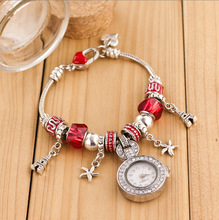 Wholesale Multi Charms Bracelet Watch Fashion Lady Quartz Crystal jewelry Wrist watches ladies dressHot Sale