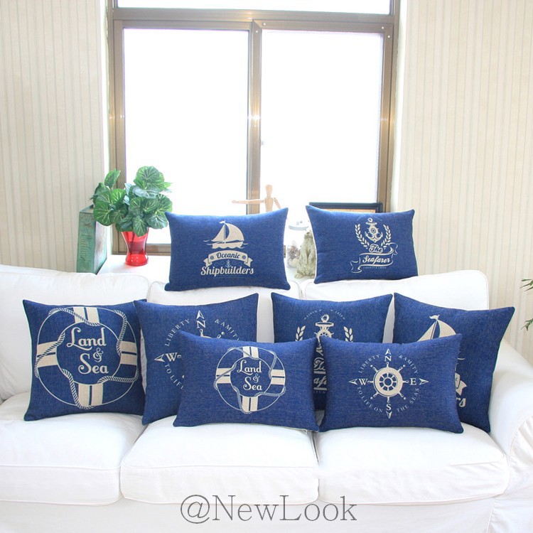 8PCS Nautical Marine Decorative Throw Pillows Decorate for a Sofa Cushion Cover Set Pillow Cover ...