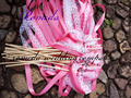 50Pieces Lot Style D dark pink ribbon with white lace wedding wands with bell Wedding