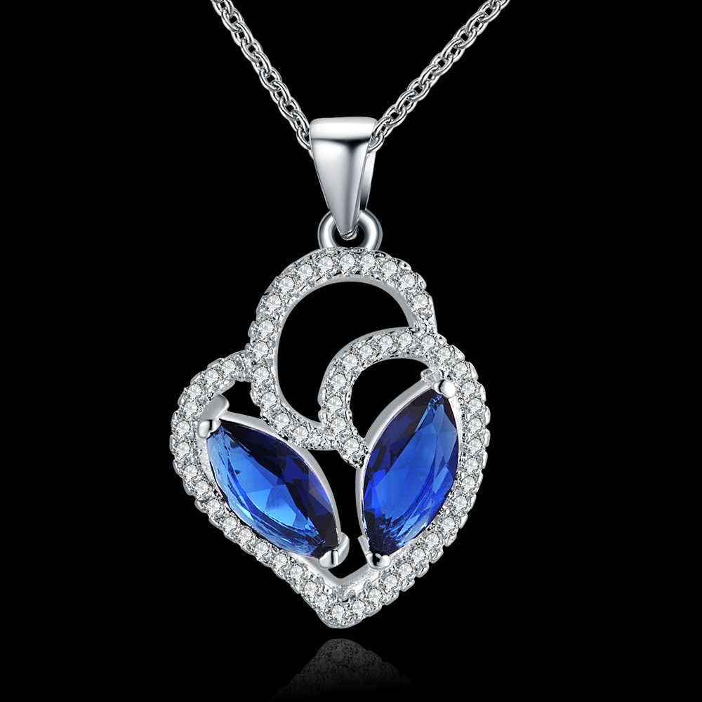 Free shipping hot selling women jewelry inlaid blue stones necklace high quality 925 silver necklace charm