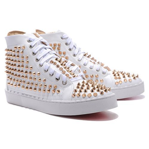 Red Bottom Men Shoes Louis Gold Spikes High Top Sneakers White ...