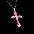 New Fashion Link Chain 5 Colors Blue Purple Pink Enamel Stainless Steel Cross Pendant Necklace For