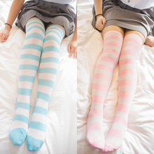 MIKU Blue white / pink white Wide stripes knee socks thigh socks cute Size L / XL wholesale 4 pcs / lot