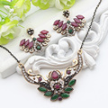 Trendy Vintage Turkish Jewelry Sets Antique Crystal Bowknot Flower Necklace Earrings Women Ethnic Wedding Party Festival