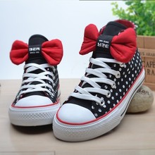 Free shipping 2015 autumn new fashion style women’s snekers canvas shoes high polka dot bow casual women canvas casual shoe