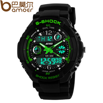 S - ударных военные Skmei часы для мужчин 2 раз зоны подсветка кварцевый хронограф силикона спорта наручные часы WA3001