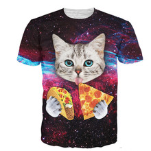 Cloudstyle 21 Pola S-3XL 3D pria T-Shirt Lengan Pendek Kucing Makan Pizza dalam Ruang Dicetak T shirt O Leher Merek Homme Pakaian