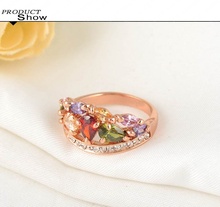 Fashionable Multi Color Finger Rings Genuine SWA Elements Austrian Crystal 18K Rose Gold Plate Rings for