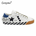 CANGMA Original Italy Deluxe Brand Men Shoes Superstar Genuine Leather White Mens Shoes Dismond Crystal Zapatos