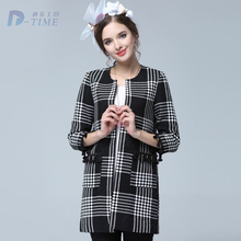 On sale XL-5XL plu size women tassels three quarters sleeves trench coat fashion women autumn plaid long coat 2015