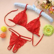 Sex Products Temptation Sexy Lingerie Hot Lace Transparent Gauze Open Chest Bra Three point Sexy Underwear