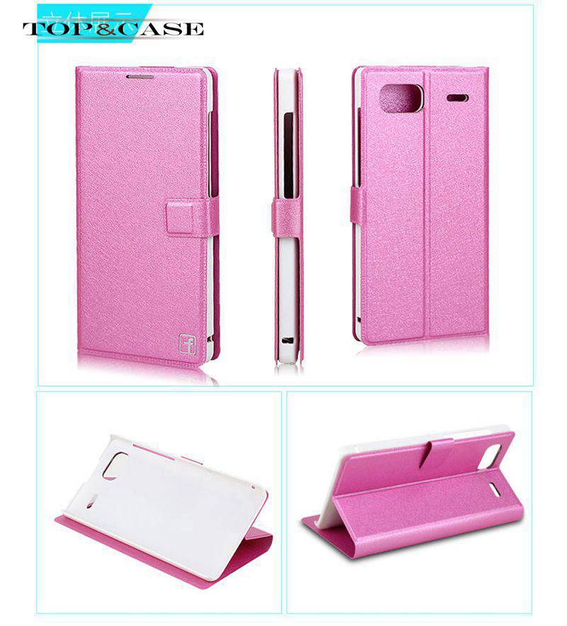 High Quality 5 5 lenovo A708t Smartphone Folding Stand Cover Silk Leather Case Leather Case For