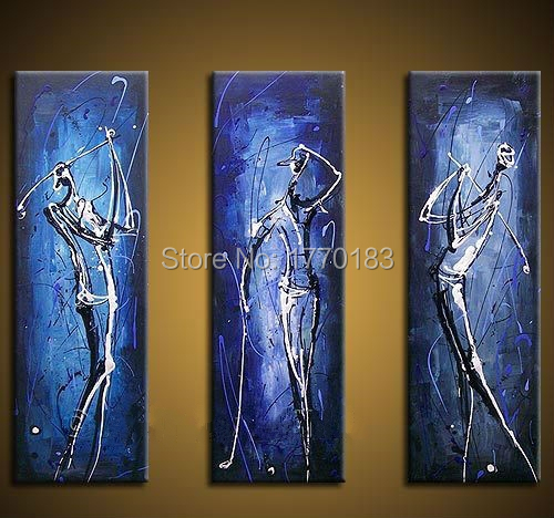 Free shipping 3pcs/set Hand-painted blue wall painting Abstract Home decoration the Golf player Oil Painting on canvas t3p38a