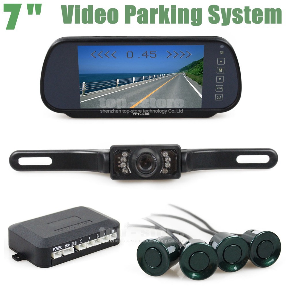 7 Inch Rear View Car Mirror Monitor + 18 Colors Video Parking Radar + IR Ccd Car Camera Parking Assistance System