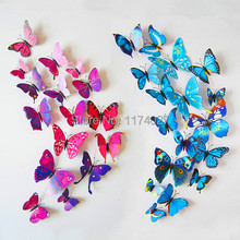 Free shipping 12pcs PVC 3d Butterfly wall decor cute Butterflies wall stickers art Decals home Decoration