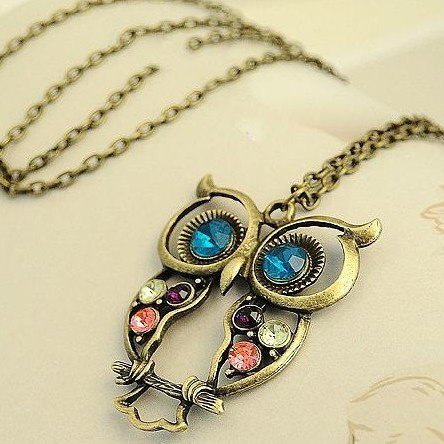 2015 Hot Selling Free shippping Big discount fashion vintage bronze Rhinestone owl Necklaces Statement jewelry for