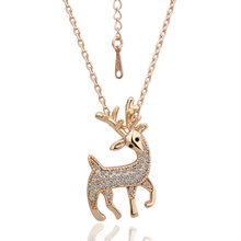 Vintage Jewelry Women Accessories Newest Design Deer Pendant Necklace Fashion Crystal Rose Gold Plated Jewlery  18KGP N045