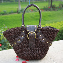 Spring summer vintage woven bag women’s rattan hand bag casual beach bag with studs B797