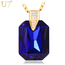 18K Real Gold Plated Necklaces Fashion Jewelry Women Gift Sale 2014 New Career Sytle Blue Stone Crystal Pendant Necklaces P421