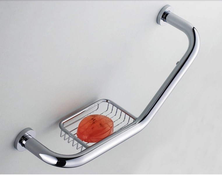 Description Picture 2 of itemSafe Grab Stainless steel material chrome bathroom grab bar with brass soap basket