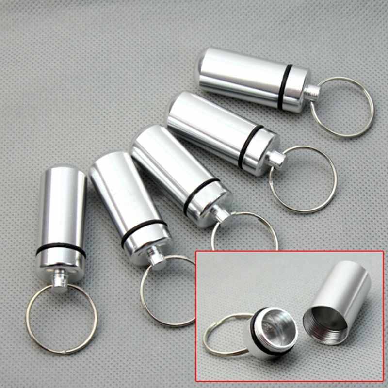 5x Silver Aluminum PILL Box Keychain Medicine Container Waterproof Key