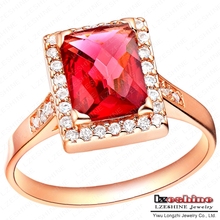 Imitation Ruby Diamond Rings For Women Real 18K Rose Gold Plated Crystal Simulated Ring Rectangle Cubic Zirconia Ring WX-RI0064