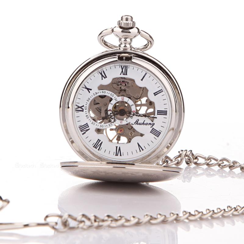 New Classic Steampunk Mechanical hand wind Stainless Steel Mens Roman women pocket watches free shipping 052989