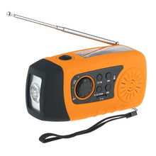 Emergency Solar Hand Crank FM Radio, MP3 Player, Flashlight, Smart Cell Phone Charger w/ USB Cable Yellow.