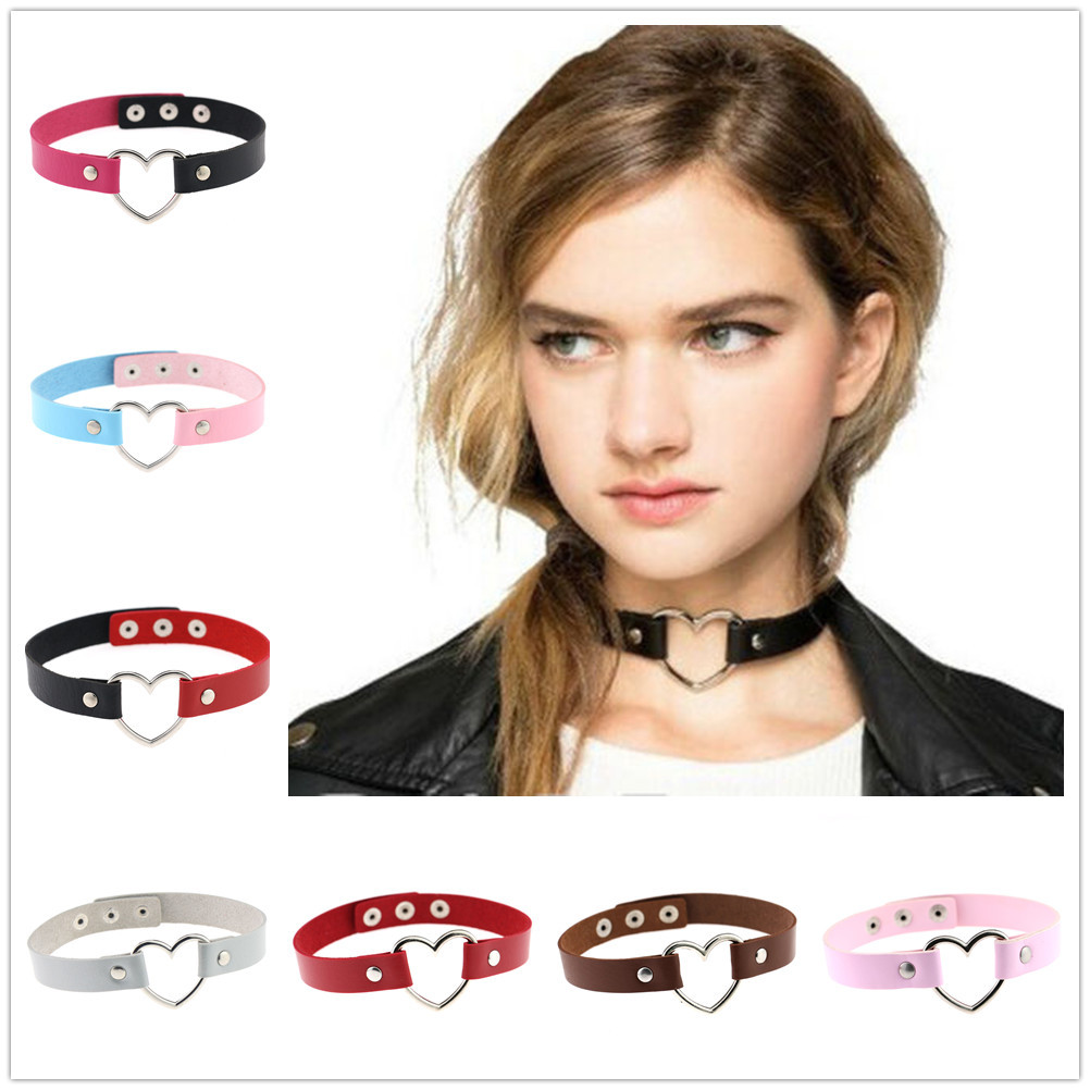 Punk Rock Love Lock Gruesos Chockers Collares Para Las Mujeres Correa de Cuero de LA PU Collar de Gargantillas Collares Colares .