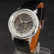 WINNER Women Mechanical Wrist Watch Leather Strap Rose Golden Vine Hollowed Pattern Golden Bezel