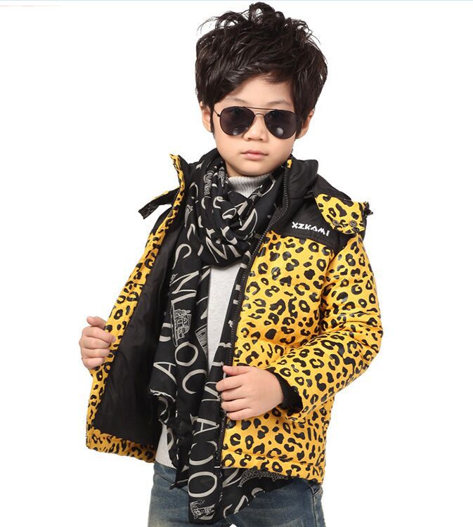 2015 Brand Leopard Winter Jackets Boys Winter Coats Thickening Warm Coats White Duck Down Coats Children Outerwear Kids Parkas