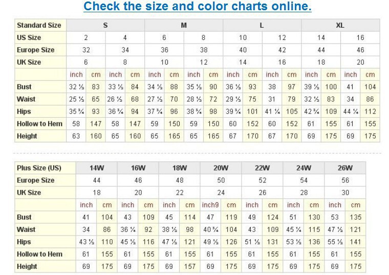 formal dress size chart