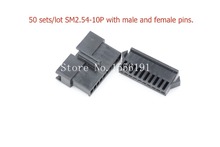 50 Set/lot 10 Pin SM2.54-10P JST 2.54mm series, SM-10P Multipole Connector plug, With male and female pins