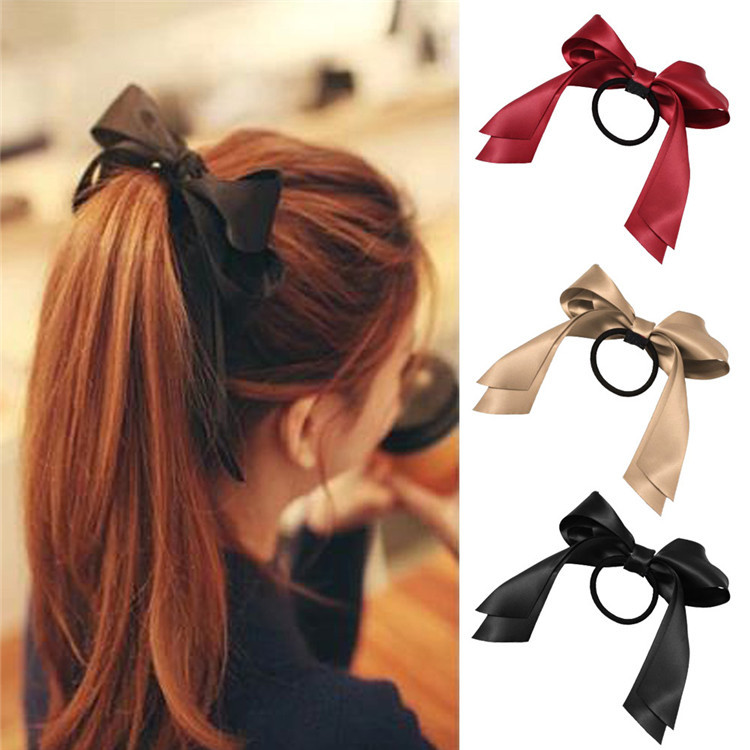 Lackingone Summer style hair accessories 1X Women Tiara Satin Ribbon Bow Hair Band Rope Scrunchie Ponytail