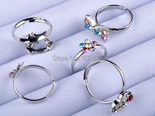 Wholesale Lot 5Pcs Silver Plated Assorted Design Crystal Ring Cute Kid Child Party Small Adjustable Rings