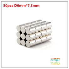Hot sale 50pcs Strong Round Dia. 6mm x 7.5mm N35 Rare Earth Neodymium Magnet Art Craft Fridge free shipping