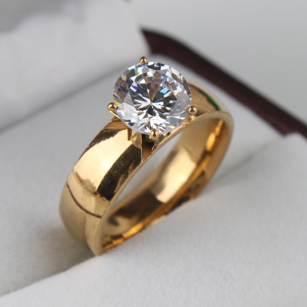6mm Light Zircon CZ 18k gold plated 316L Stainless Steel finger engaging wedding rings for men