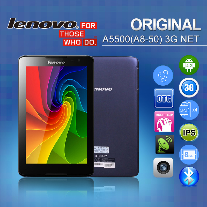 Original Lenovo Tablet PC Phone A8 50 A5500 3G WCDMA 8 1280x800 16 10 IPS MTK8382M