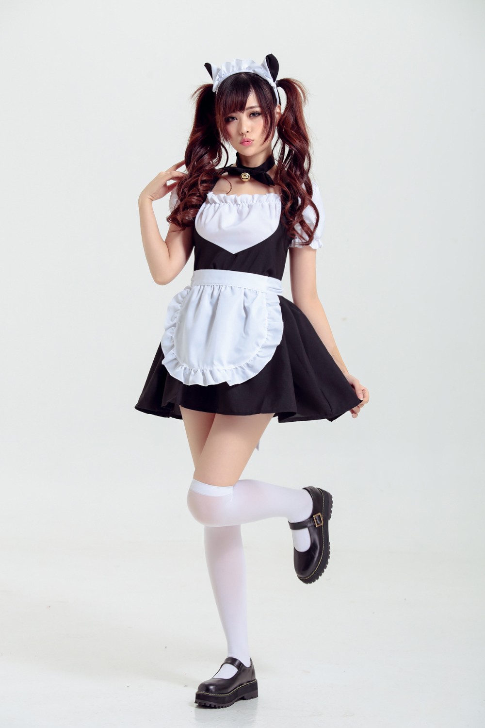 Cute Anime Cat Bell Maid Dress Claasic Cosplay Costume Girls Kawaii
