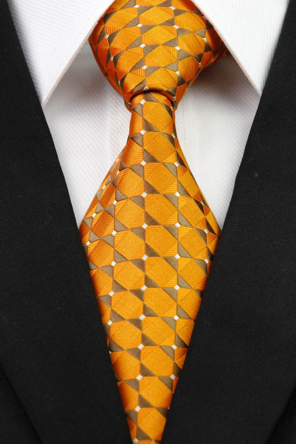 NT0291 Orange Brown Plaid Man s Classic Business Wedding Party Tie Fashion Luxury Jacquard Woven Silk