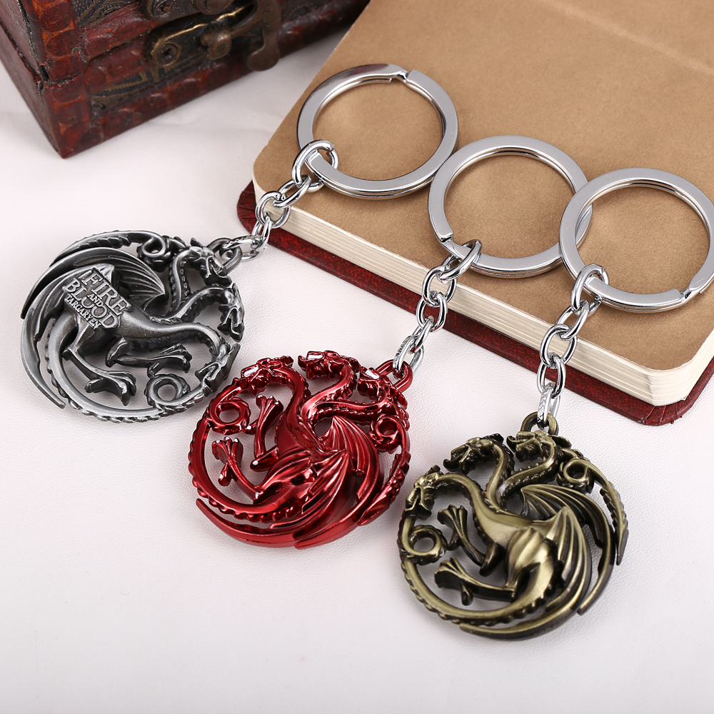 New Arrival Keychain Game of Thrones 2 Colors Alloy The Song Of Ice and Fire Targaryen Dragon Badges Gift Personal Keychain