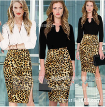 2016 New Fashion Women Summer Vintage pencil skirt leopard print Plus Size High Waist Ladies short half-length skirts