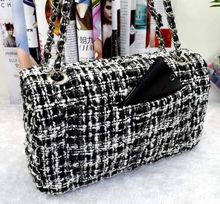 The New Wine Red Plaid Wool chain bag high grade composite Tweed Fabric handbags ladies bag