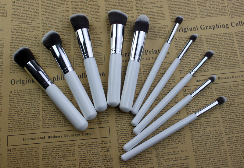 Fashion hot brochas maquillaje 10pcs white with silver makeup brushes professional high quality blending flat angled