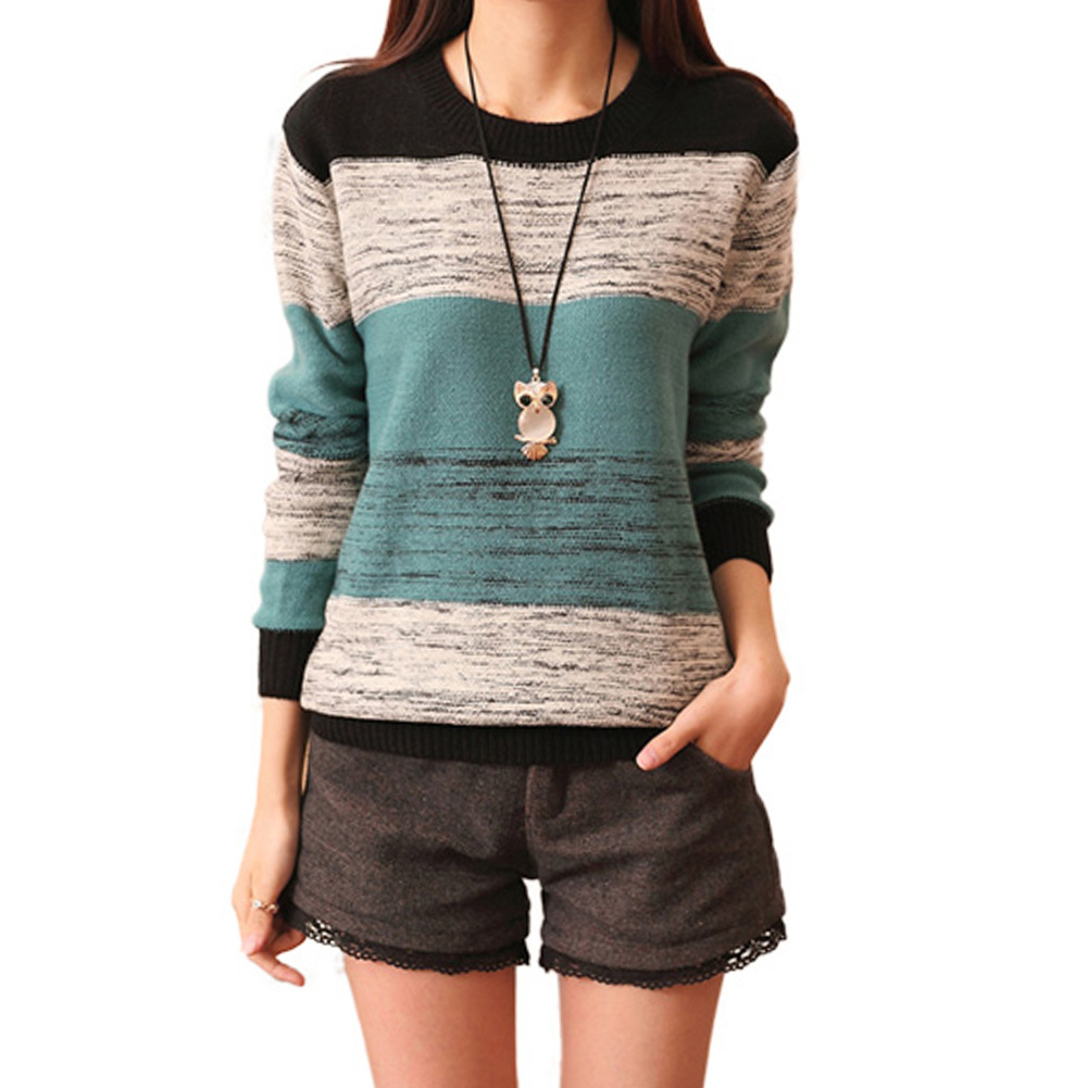 Female striped turtleneck sweater round neck long sleeved shirt color loose sweater2