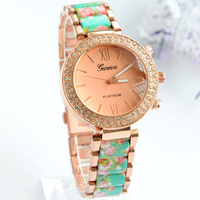 2015 The new high grade steel watches Fashion flowers female gold watch Various colors diamond luxury