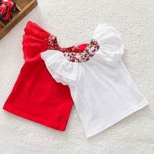 New fashion Floral Collar T shirts Baby Girls Short Sleeve Tops Cute Blouse Shirts 0 2Y
