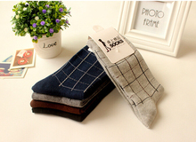 Classic 100% cotton male socks commercial elegant square grid gentleman socks 100% cotton socks knee-high men’s socks