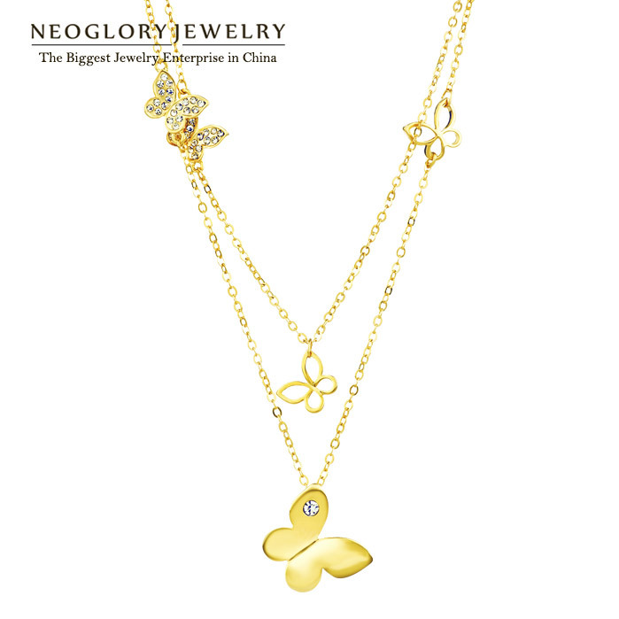 Neoglory 14K Gold Plated Choker Chain Necklaces for Women Butterfly Designer Pendant Fashion Brand Jewelry Gift