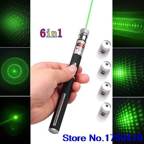Powerful 5mw 532nm 6 in 1 Green Lazer Beam Light Laser Pointer Pen 5 Caps